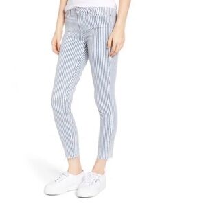 Paige Verdugo Crop Blue White Stripe Skinny Jeans EUC